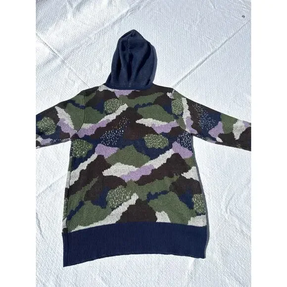 Oddi Camo Knit Hoodie Sweater Large Green Purple Navy Pullover Casual Streetwear - Picture 3 of 11